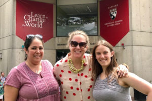 From left to right: Elementary School Director Arielle Derby, Director of Early Childhood Melissa Davis, and Second Grade General Studies Teacher Jen Margolis attend Project Zero Classroom.