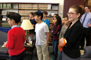 Sixth graders visit a judge's chambers at the Montgomery County Circuit Court.