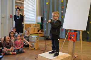 A pre-kindergarten students talks about his favorite daily mood.