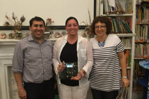 From left to right, outgoing Board President Steve Laufer, outgoing Board Member Kim Aftergood, and Head of School Naomi Reem.