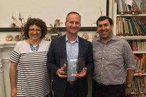 From left to right, Head of School Naomi Reem, Board Member John Hasenberg, and outgoing Board President Steve Laufer.