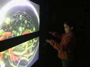A student experiments with an interactive, technology-driven art exhibit at ARTECHOUSE.